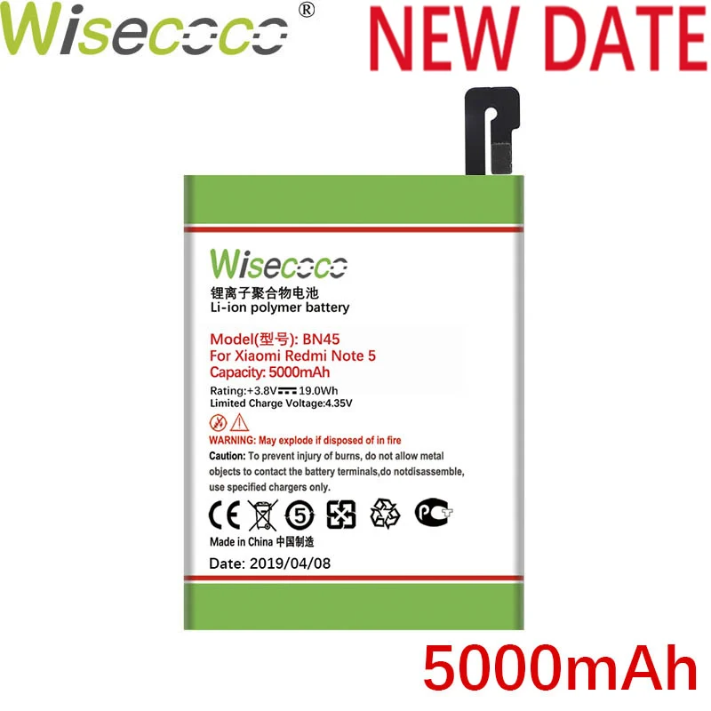 

Wisecoco BN45 5000mAh New Production Battery For Xiaomi Mi Note 2 For Redmi Note 5 Phone High quality battery+Tracking Number