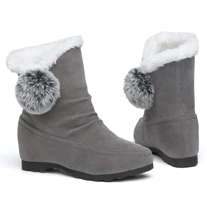 Лидер продаж; женские зимние ботинки; замшевые ботинки с помпонами и круглым носком; теплые слипоны на танкетке; хлопковая обувь;-B5