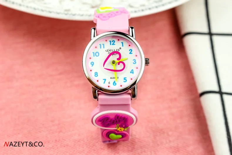 Новые модные водонепроницаемые кварцевые часы для девочек, детские милые часы с сердечком, Розовый силиконовый дизайн, детские наручные часы, прекрасный подарок для детей - Цвет: Розовый