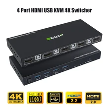 18gbps 4K 60Hz Ultra HD Boîtier En Métal 4Input1 Sortie Commutateur KVM Compatibles HDMI Écran Changeur Partagé Clavier et Souris AM-KVM401