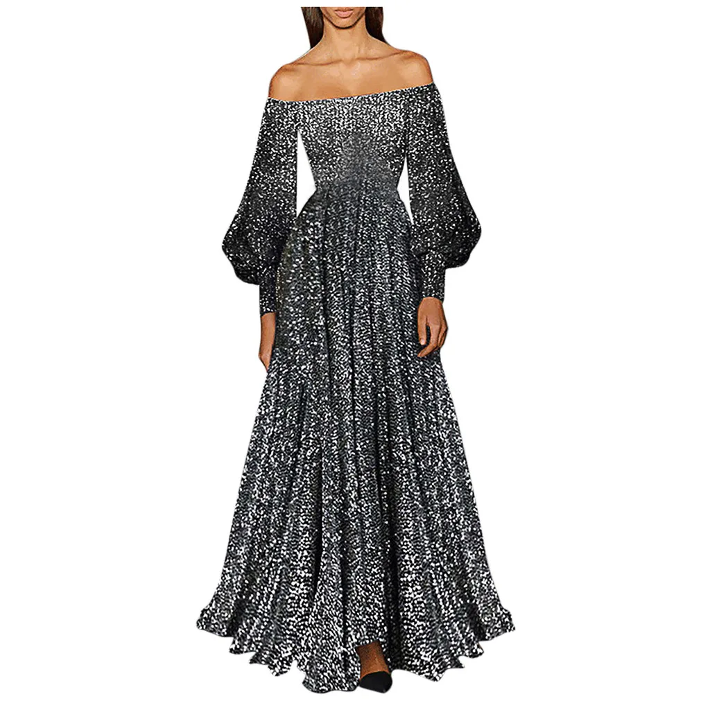 Party Dress Women's Sexy Off Shoulder Patchwork Backless Floor Length Sleeveless Elegant Nightclub Maxi Sequin Robe | Женская одежда