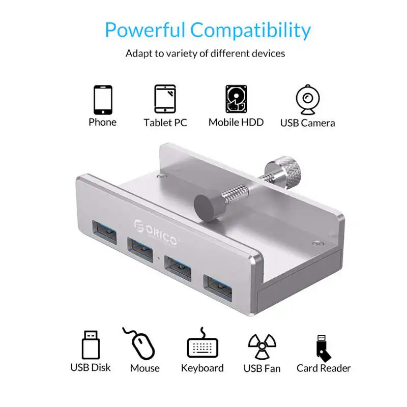 ORICO MH4PU алюминиевый 4 порта USB 3,0 зажим-тип концентратор для настольного ноутбука Зажим Диапазон 10-32 мм с 100 см кабель для передачи данных