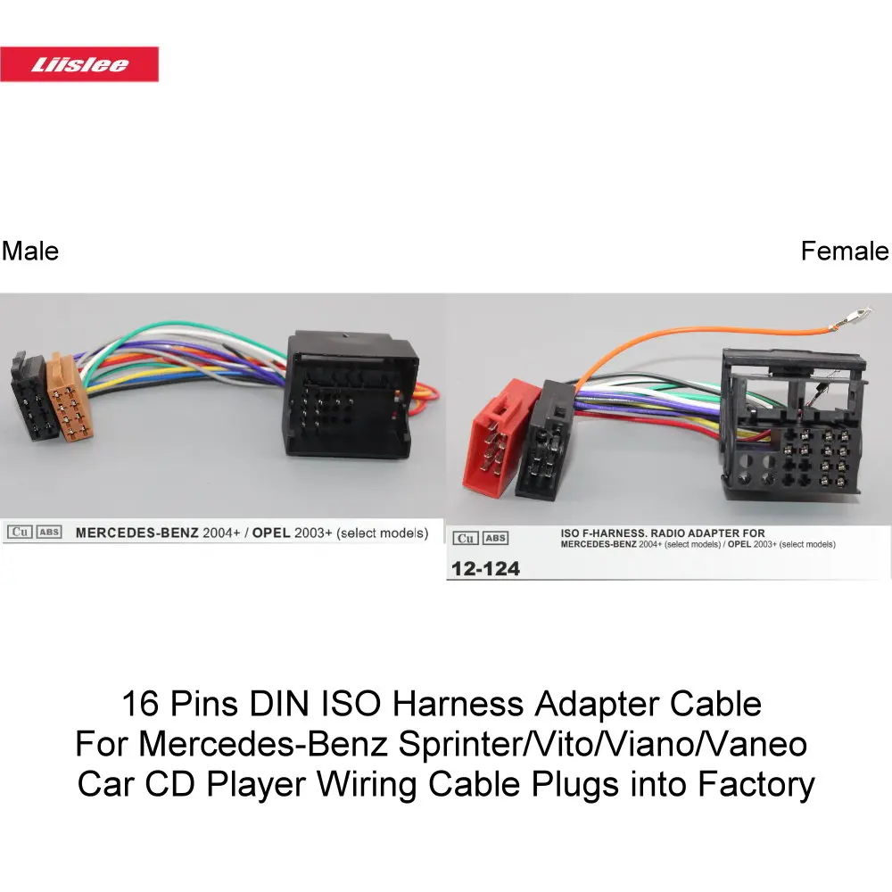 

16 Pins DIN ISO Harness Adapter Cable For Mercedes Benz Sprinter/Vito/Viano/Vaneo Car CD Player Wiring Cable Plugs Into Factory