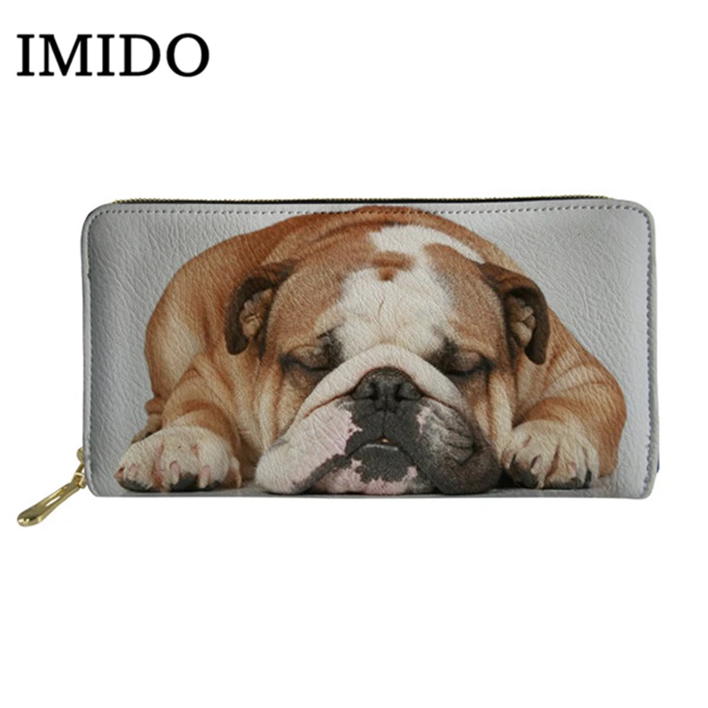 Kopen IMIDO Engels Bulldog Print Vrouwen Lange Portefeuilles Portemonnee PU Lederen Portemonnee Dames Coin Mode Portemonnee Draagbare Portemonnee Credit Card