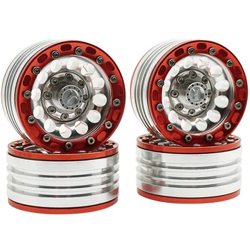 

4Pcs RC 1:10 Rock Crawler Car Wheels Cool Metal Alloy Wheel Rims 1.9 Inch Beadlock Wheel Hubs for SCX10 CC01 RC Parts,Silver + R