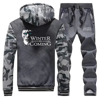 

Game Of Thrones Mens Tracksuit Set Winter Is Coming Male Street Hoodie Warm Sport Pants Winter Hot Selling Zip Jackets Trousers