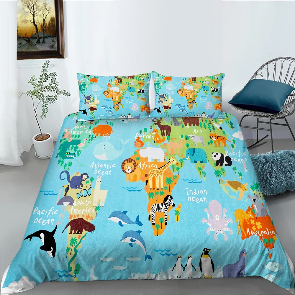 shabby chic bedding World Map Bedding Set Teens Kids Boys Bedroom Decor Duvet Cover Set Colorful Twin Comforter Cover&Pillowcases Housse De Couette bedspread Bedding Sets