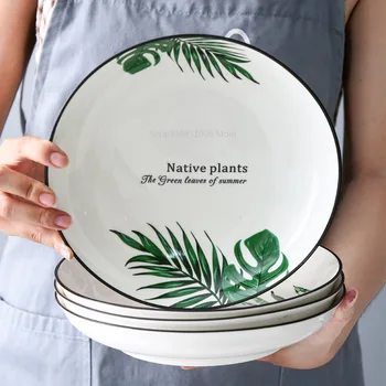 

2 ceramic plates Nordic plants Western-style steak dinner domestic fruit plate dishes