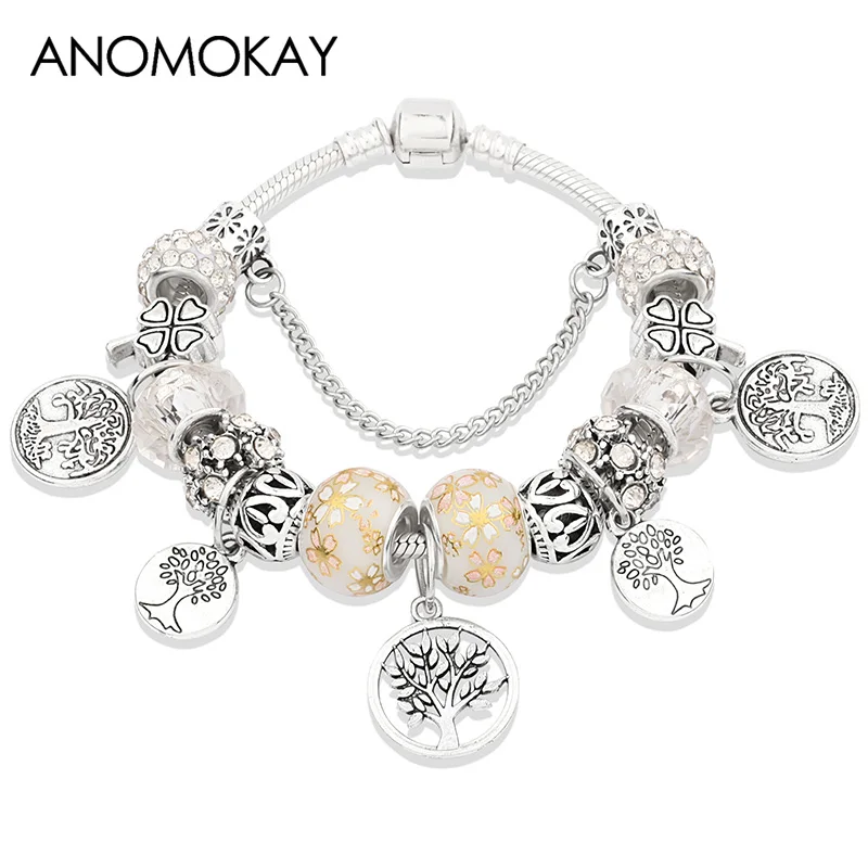 P80829 White Leabyl дропшиппинг темно-синее Дерево жизни DIY амулет, серебряный браслет цвет растение сердце браслет ручной работы из бусин Pulsera Hombre - Окраска металла: P80829 White