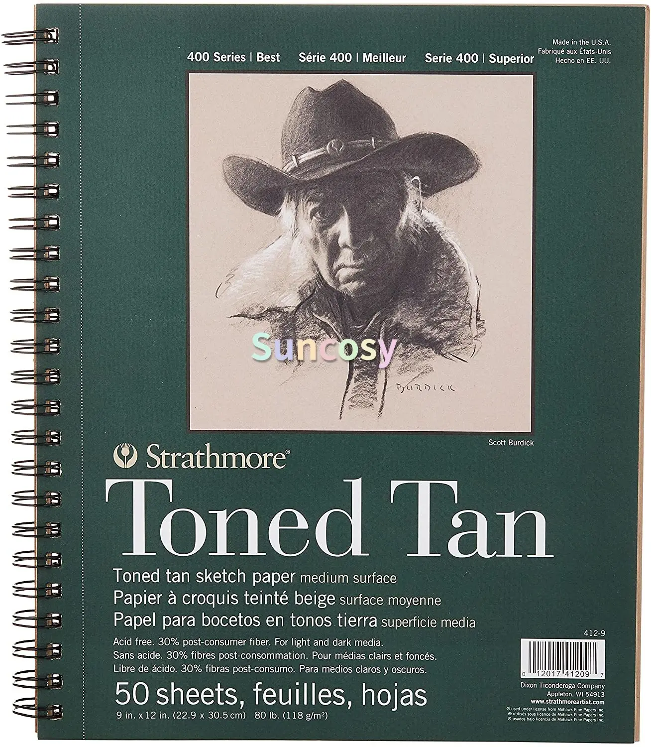 Strathmore 412-9 Tan Drawing 400 Series Toned Sketch Pad, 9x12, 22.9cm x  30.9cm, 24 sheets, Medium Surface