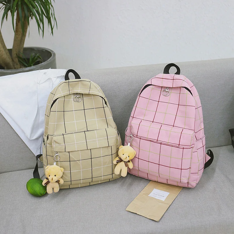 Small Fresh Plaid Canvas Ladies Backpack New Fashion High Quality Student Bag Casual Wild Large Capacity Travel Backpack