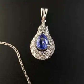

18K White Gold 0.671ct Natural Sapphire + 0.333ct Diamond Pendant Necklace Fine Jewelry Perfume Bottle Pendant with Certificate