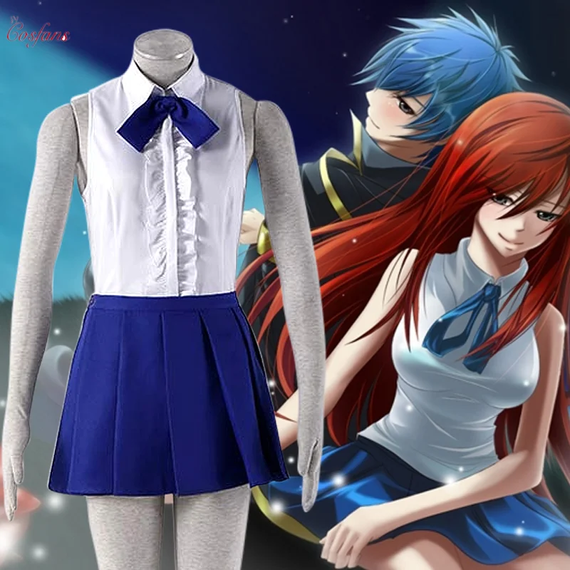 Animal Fairy Tail Cosplay Costume Erza Scarlet White Shirt And Blue Skirt Set Clothing For Women clothes full sets |