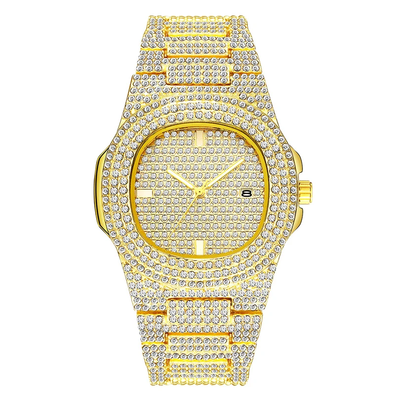 Новые arrvial алмазные часы Patek мужские часы из серебряного сплава ремешок мужские деловые кварцевые наручные часы водонепроницаемые Relogio Masculino - Цвет: gold