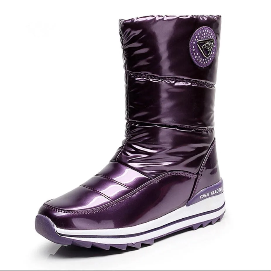 purple CY401/женские зимние сапоги размера плюс 41 зимние сапоги до середины икры Женские теплые меховые плюшевые стельки высокого качества; botas mujer - Цвет: purple