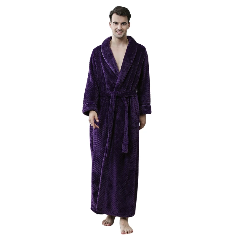 Purple Зимний теплый банный халат, одежда для сна для женщин и мужчин, Коралловое кимоно из рунной шерсти, халат с длинным рукавом, толстый Халат, ночное платье, халат для пар - Цвет: Purple