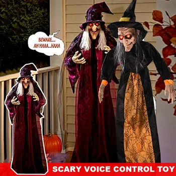 

Talking Witch Halloween Haunted House Prop Decor Sound Control Toy Ghost Festival Bar Horror Electric Luminous Hanging W
