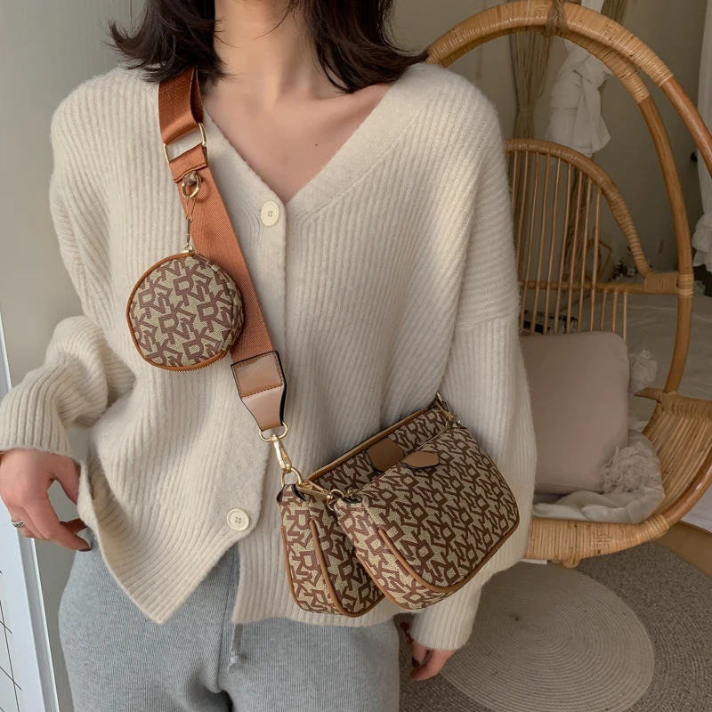 

3 Pcs/Set Women Shopping Bag Luxury PU Leather Shoulder Bag Female Casual Chromatic Composite Bag Lady Letter Handbag and Purse
