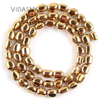 

Smooth Gold Hematite Natural Mineral Beads Oval Shape Spacer Stone Beads For Jewelry Making Diy Bracelet Accessories 5-8mm 15''