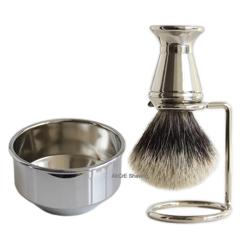 Finest hair 3pcs set Badger Hiar Shaving Brush Stand Holder Man Face Clean Beard Foam Lathering Container - Цвет: Finest hair 3pcs set