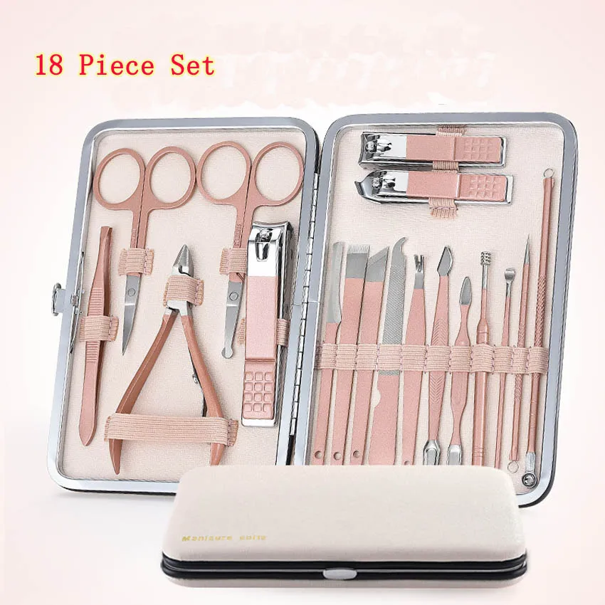 18/15/16/13/12/10/8 pcs Rose Gold Nail Clipper Set Stainless Steel Gradient Color Nail ScissorsTweezer Foot Hand Care Tools Kit