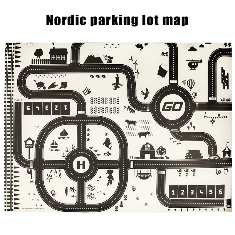 

130cm Car Park Play Game Mat City Traffic Playmat Waterproof Non-woven Baby Crawling Mat with 8pcs Car Kid Educational Toy Y006