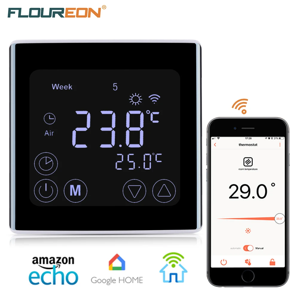Floureon Wifi Thermostat App Control White Lcd Backlight Programmable