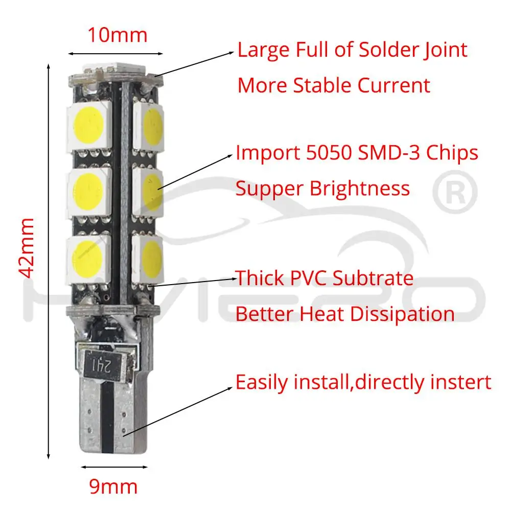 10X Белый Canbus W5W 5050 13Smd Автомобильный свет 194 W5w OBC безошибочные лампы парковочный шаг свет багажник номерной знак задний фонарь DC 12V