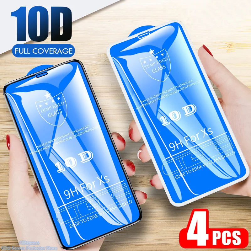 1 4Pcs 10D Full Cover Screen Protectors for IPhone 13 Pro Max 12 Mini X