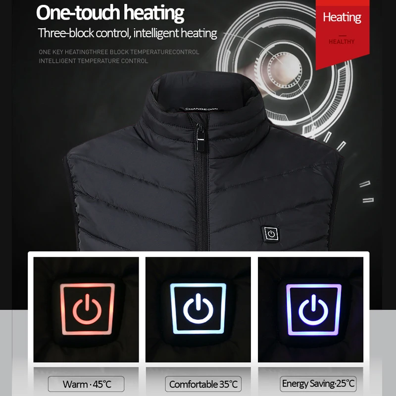 Description Picture 4 of itemIntelligence Heating Vest Jackets Electric Recharging Warm Clothes Hiking Hunting Fishing Wear Men Women's Winter Waistcoat 8XL