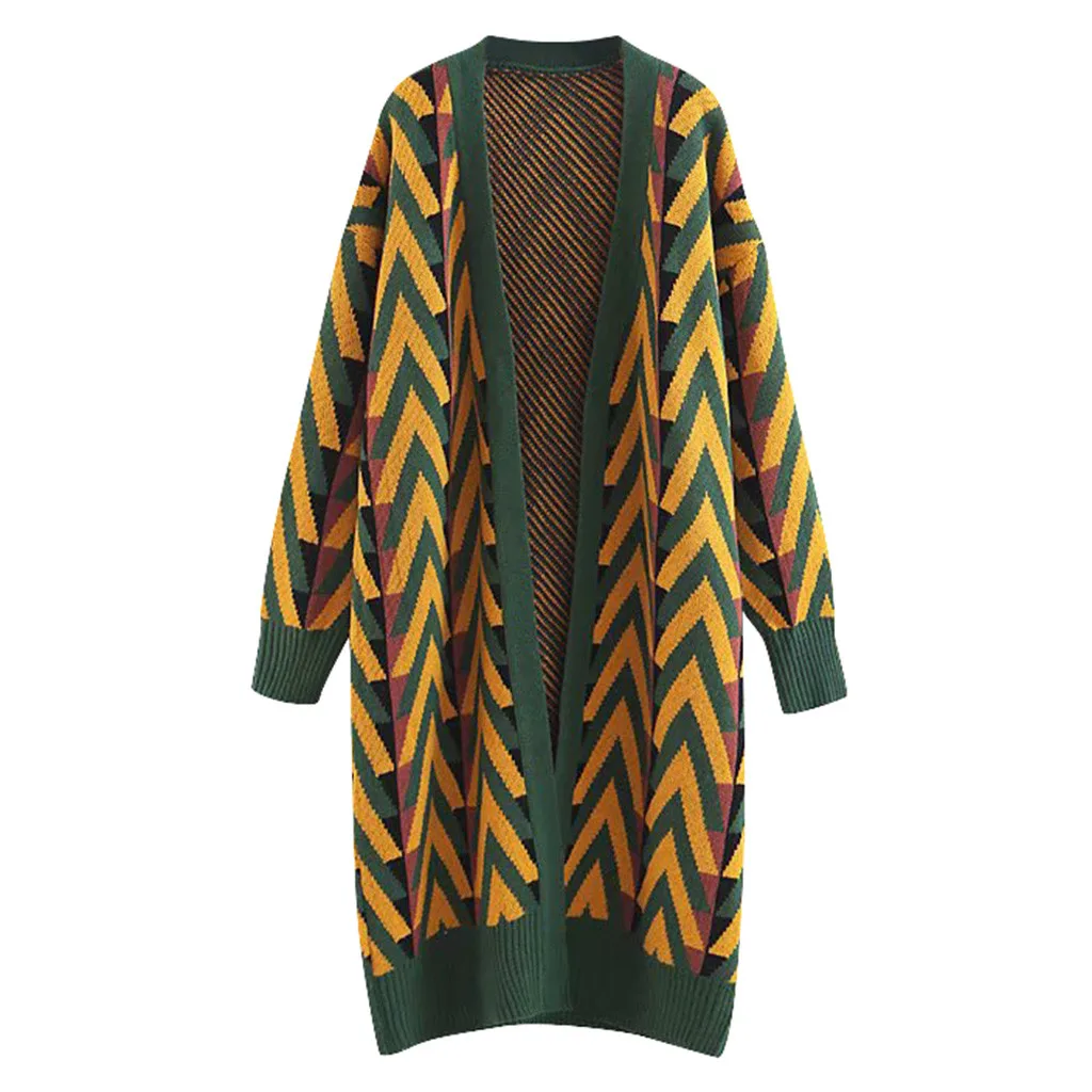 Женский вязаный кардиган SAGACE длинный свободный в полоску с длинным рукавом и v