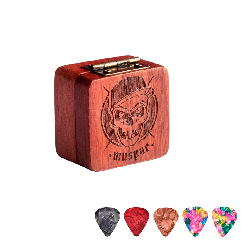 

Muspor Wooden Picks Storage Box with 5Pcs Rosewood Thumb Picks for Ukulele Bass Guitar Decor guitar accessories
