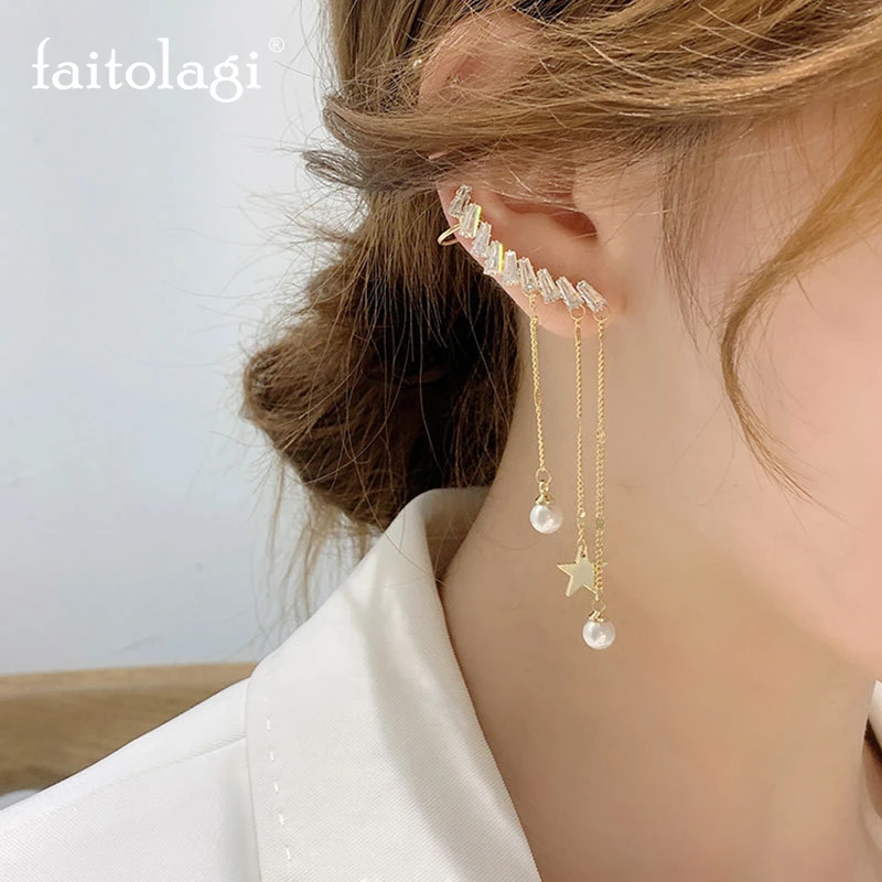 asimétricos de perlas estrellas para mujer, aretes con diamantes de imitación brillantes, cadenas, elegantes, simples, joyería de lujo| | - AliExpress