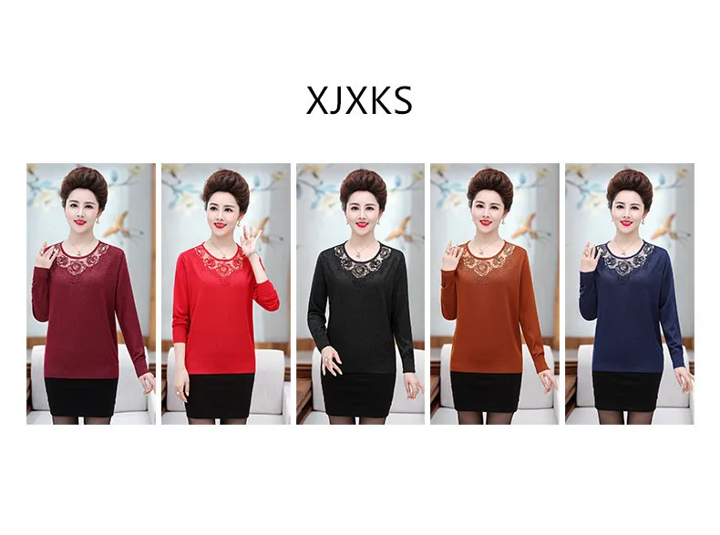 XJXKS Exquisite embroidery solid color all-match women sweater autumn winter new women cashmere knitteed sweater pullover