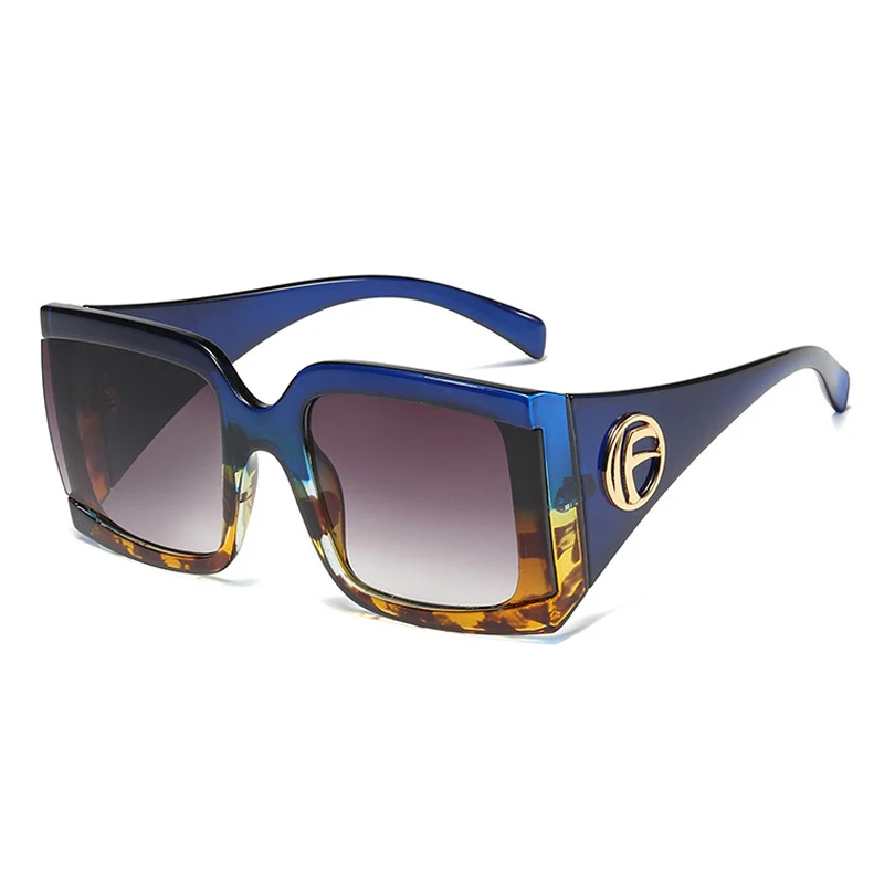 blue leopard SIMPRECT Большие квадратные очки солнцезащитные женские мужские модные градиент черные леопард брендовые очки солнцезащитные Высокое качество Металлический шарнир ретро винтаж очки - Цвет линз: blue leopard