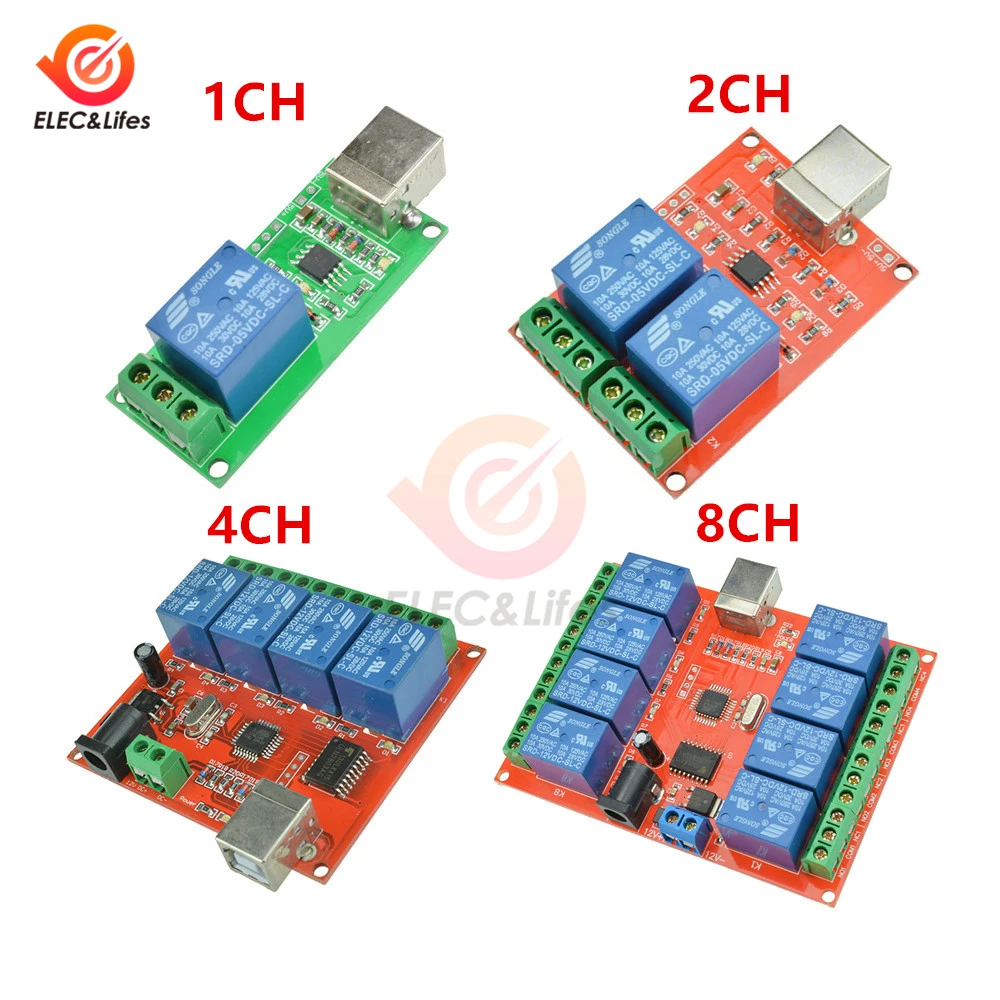 5V 12V 1 2 4 8 Channel Relay Module USB Control Switch Board Programmable  Computer Control For WIN7, XP 32 -bit Smart Home