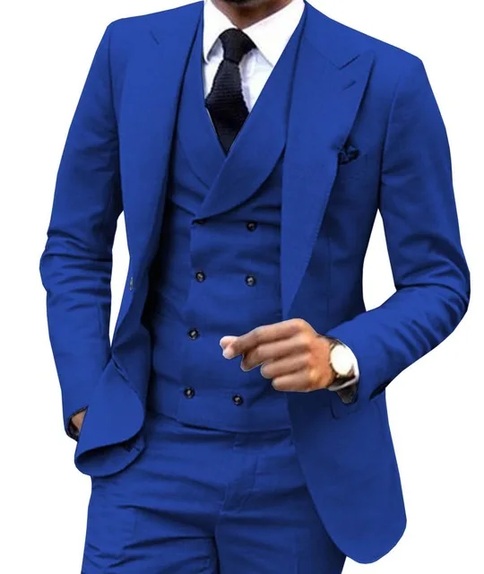 royal blue Фиолетовый приталенный мужской костюм с острым лацканом, свадебный смокинг для жениха, пиджак, двубортный жилет, пальто, брюки, новая мода - Цвет: royal blue