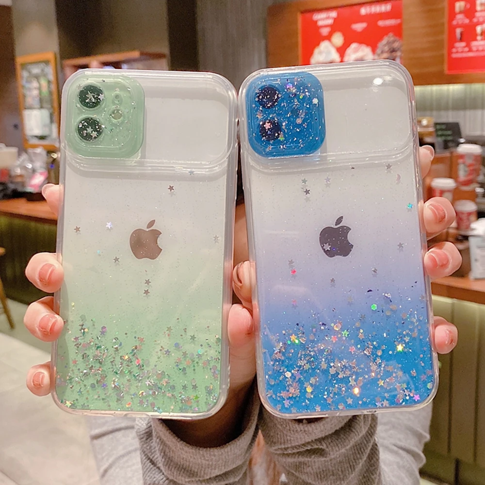 13 pro max cases Clear Glitter Camera Lens Protection Phone Case For iPhone 13 12 Mini 11 Pro XS Max XR X 6 6s 7 8 Plus SE Gradient Rainbow Cover best case for iphone 13 pro max