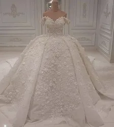 Charming Off-The-Shoulder Dubai Wedding Dress 2021 3D Flowers Lace Appliques Bridal Gowns Robe De Mariage Свадебное платье
