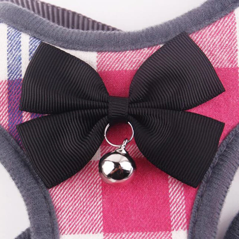 Поводок для собак с бантом, набор поводков для маленьких щенков, клетчатый жилет для домашних животных для маленьких и средних собак, чихуахуа, Йоркского мопса, бульдога, клетчатая одежда для домашних животных