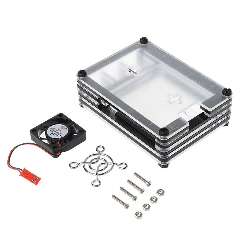 

Transparent Acrylic Case Protective Shell Cover with Cooling Fan Screwdriver for Raspberry Pi 4 Model B Q81F