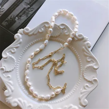 

RUIYI Korean Style Women High End Baroque Pearl Long Necklace 100% Real 925 Sterling Silver 18K Gold Plated Cool Sweater Chokers