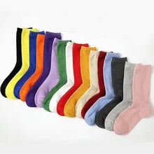 Разноцветные хлопковые носки для женщин, однотонные фиолетовые, красные, бежевые, черные, белые носки, повседневные женские носки, новинка