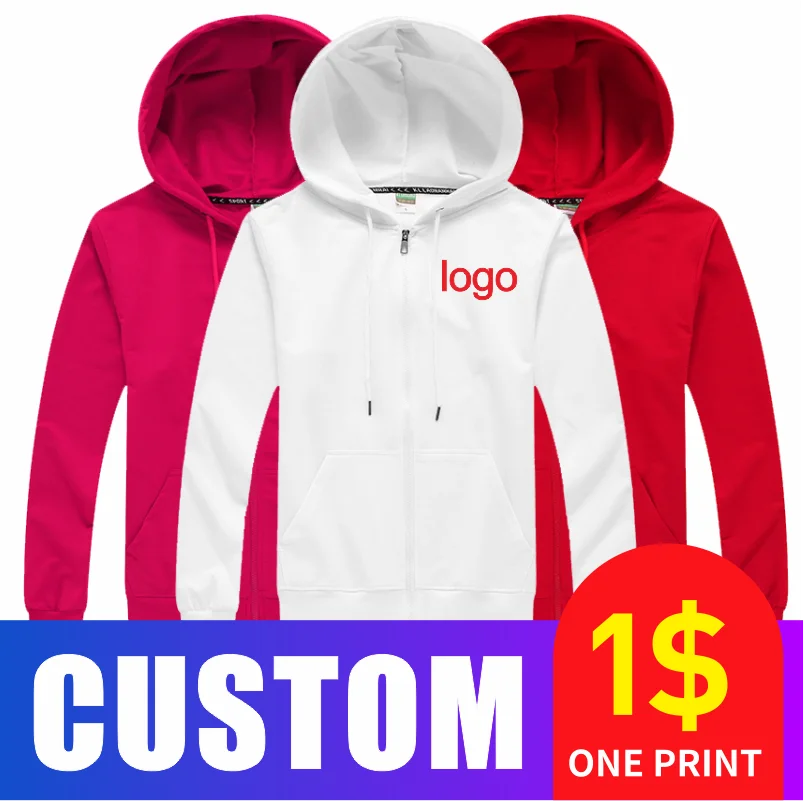 Zipper Hoodie Couple Shirt Can Print Exclusive Solid Color Plus Velvet Jacket