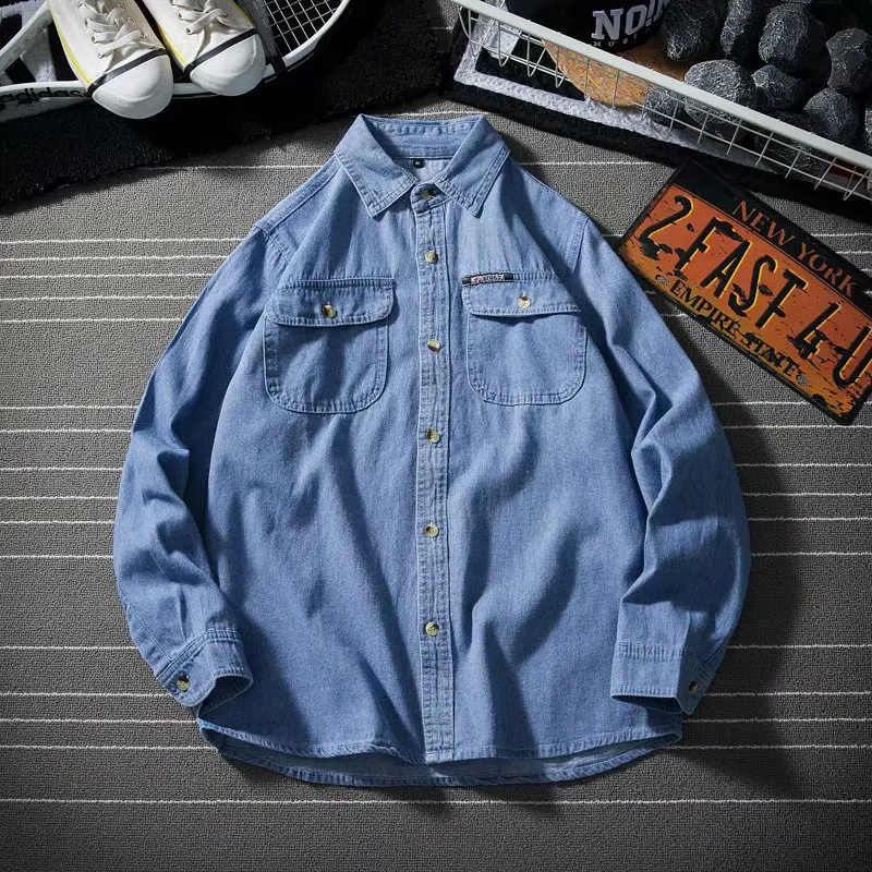 Japanese Couple Denim Shirt Men's Long-sleeved Korean Version of The Trend of All-match Tooling Shirt Casual Thin Jacket Men