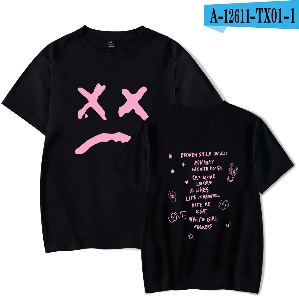 black tshirt Футболка Lil с открытым принтом, футболка с коротким рукавом для отдыха, белая хлопковая забавная летняя уличная одежда, Lil Peep Rapper Fan, Топ 4XL - Цвет: black tshirt