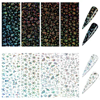 

10 Pcs Christmas Nail Transfer Stickers Laser Color Gift Snowflake Nail Art Decoration Manicure DIY Set