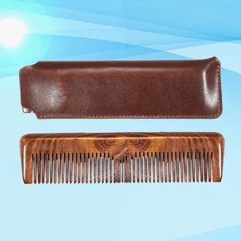 

1 Set Black Golden Sandalwood Comb Thick Thin Tooth Comb Durable Beard Long Comb Head Massage Comb with Brown Bag for Home Barbe