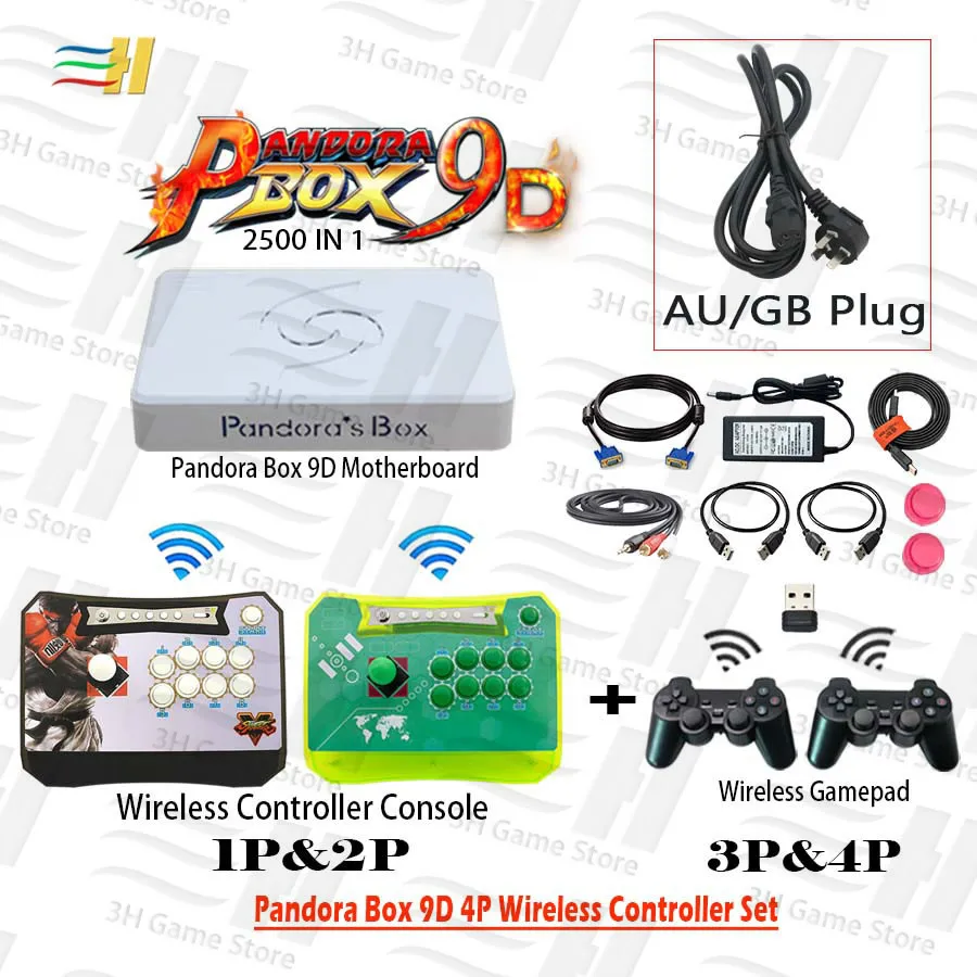 4P green SF wux GB Pandora box 9d 4P беспроводной контроллер Набор беспроводной аркадный джойстик консоль и геймпад 2500 В 1 поддержка 1P 2P 3P 4P игры 3D tekken - Цвет: 4P green SF wux GB