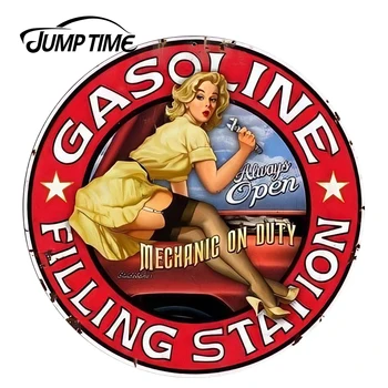 

JumpTime 13cm x 13cm Filling Station Pinup Girl Sign Vinyl Car Sticker for Window Bumper Car Stickers Sexy Graphic